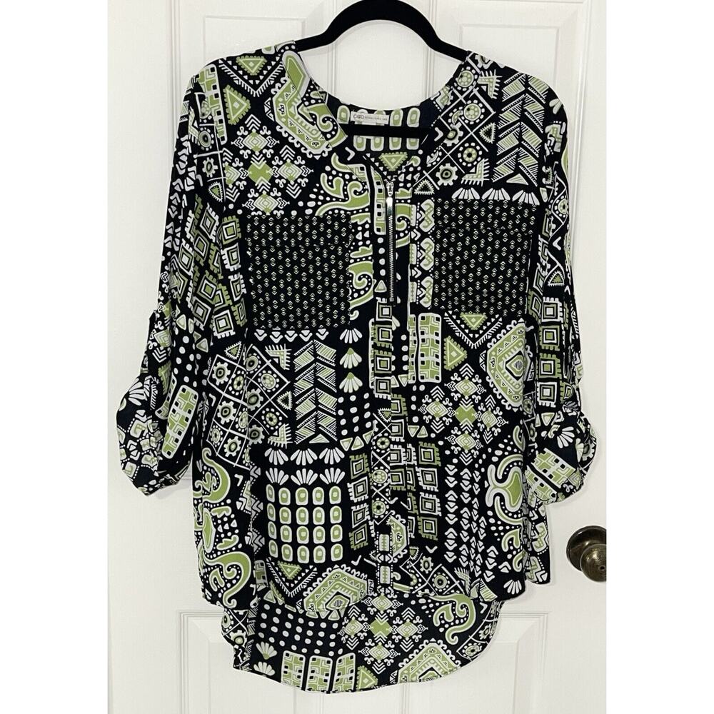 Cato V-Neck 1/4 Zip Pocketed Long Sleeve w/ Roll Tabs Blouse‎ Top Size 14/16W
